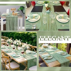 19 Pcs Sage Green Table Runner Sets, 6 Placemats 6 Square Napkins with Napkin