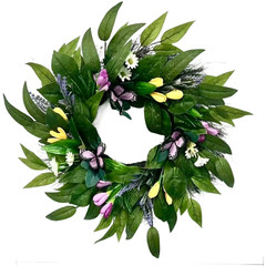 50CM Outdoor Wreath with Spring Flowers and Butterflies for Front Door Decor