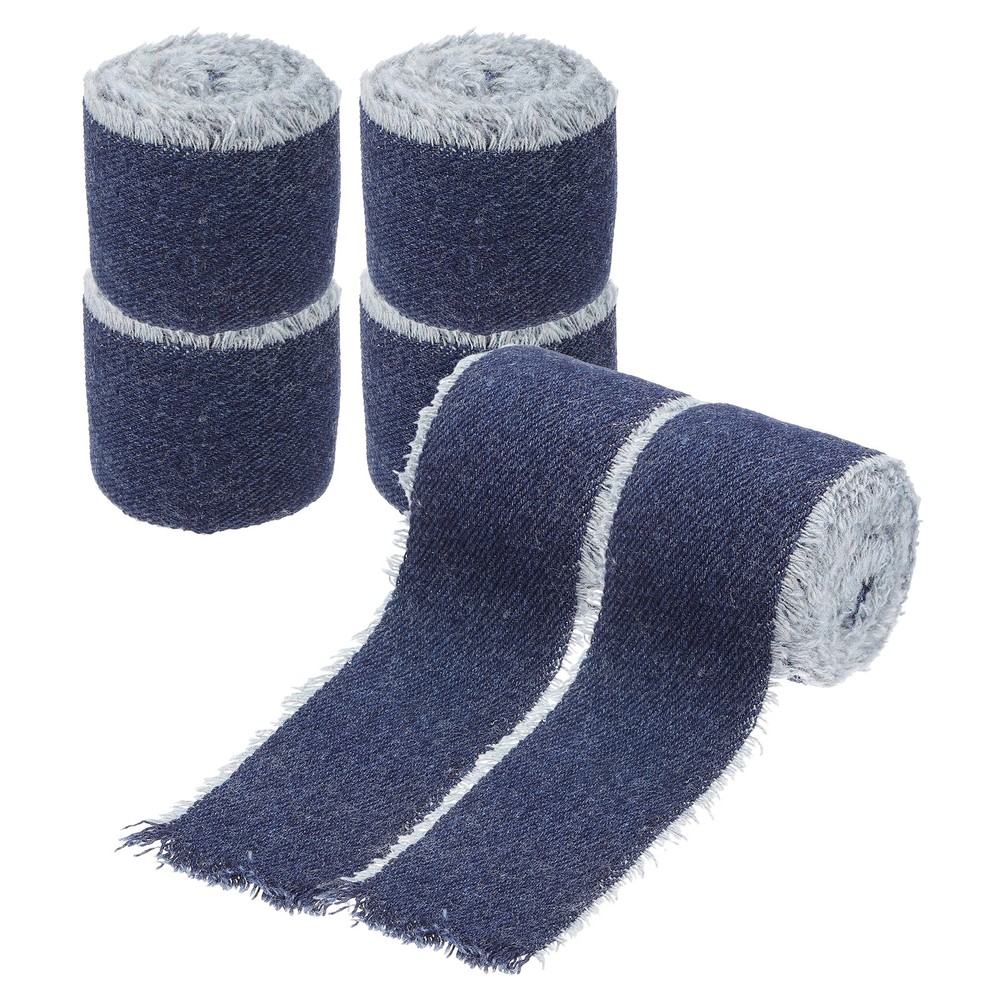 For Uxcell Denim Ribbon, 6 Rolls 1.5»×2 Yard Frayed Fringe, Dark Blue