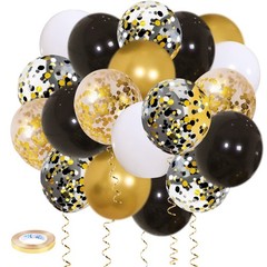 Zesliwy Black Gold Confetti Balloons 12 Inch (Pack of 50), White