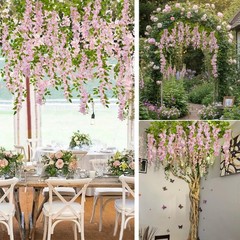GhuaH 2 Pcs Wisteria Garland Artificial Flowers Hanging 5.9 ft, Pink