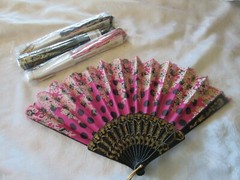 Floral Fabric Folding Plastic Fans Party Wedding Prom Set of 4