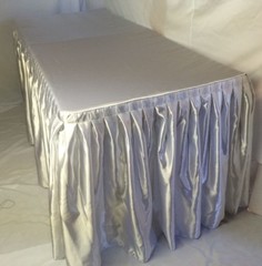 6′ Satin Fitted Double Pleated Table Skirting Cover w/Top Topper ANY EVENT White