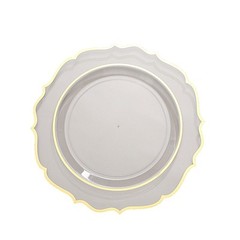10 CLEAR 10.5″ Round Plastic Dinner Plates GOLD Scalloped Rim Events Wedding