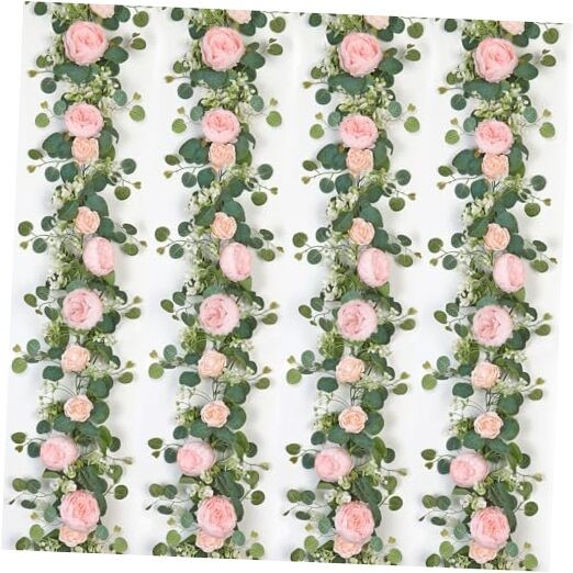 Artificial Flower Garlands Eucalyptus Garlands with Flowers 4PCS Light Pink