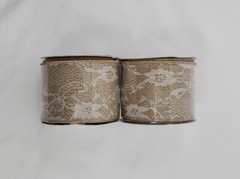 Burlap White Lace Overlay Wired Wedding Bridal Ribbon 2 Pack 2.5in x 5yd
