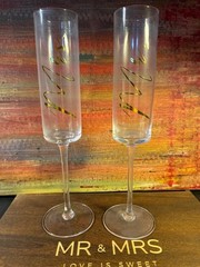 Mr & Mrs Love Is Sweet Champagne Flute Set in Wooden Box
