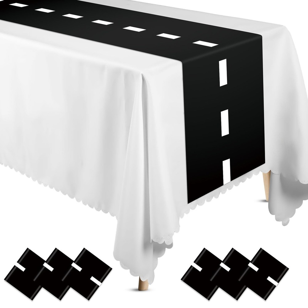 Preboun 6 Pcs Plastic Checkered Table Runner 14 x 108 Inch Racetrack Road Tab…