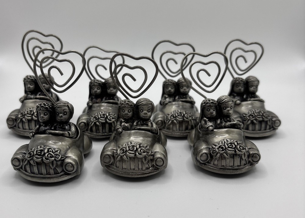 Just Married Pewter Place Card Holder Car Bride/Groom/Heart Wedding Set Of 7