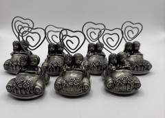 Just Married Pewter Place Card Holder Car Bride/Groom/Heart Wedding Set Of 7