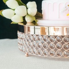 1 Tier ROSE GOLD METAL 15.5″ Cake Stand Crystal Beads Cupcake Wedding Dessert