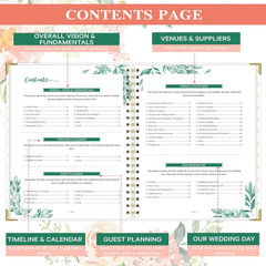 Floral Wedding Planner Book with Organizer 5 Tabs Hardcover 9 X 11.9
