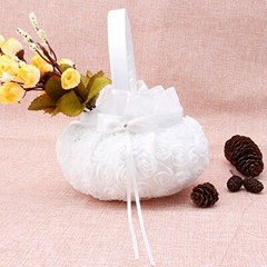 2PCS Wedding Flower Girl BasketsCute Handle Rose Flowers Girl Basket White Fl…