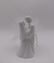 Porcelain Wedding Cake Topper Figurine Bride Groom White Lace w/Beads 6 Inch