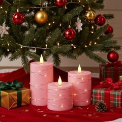 Easter Pink Flameless Candles with Remote Timer, Flickering Battery 3pcs-Pink