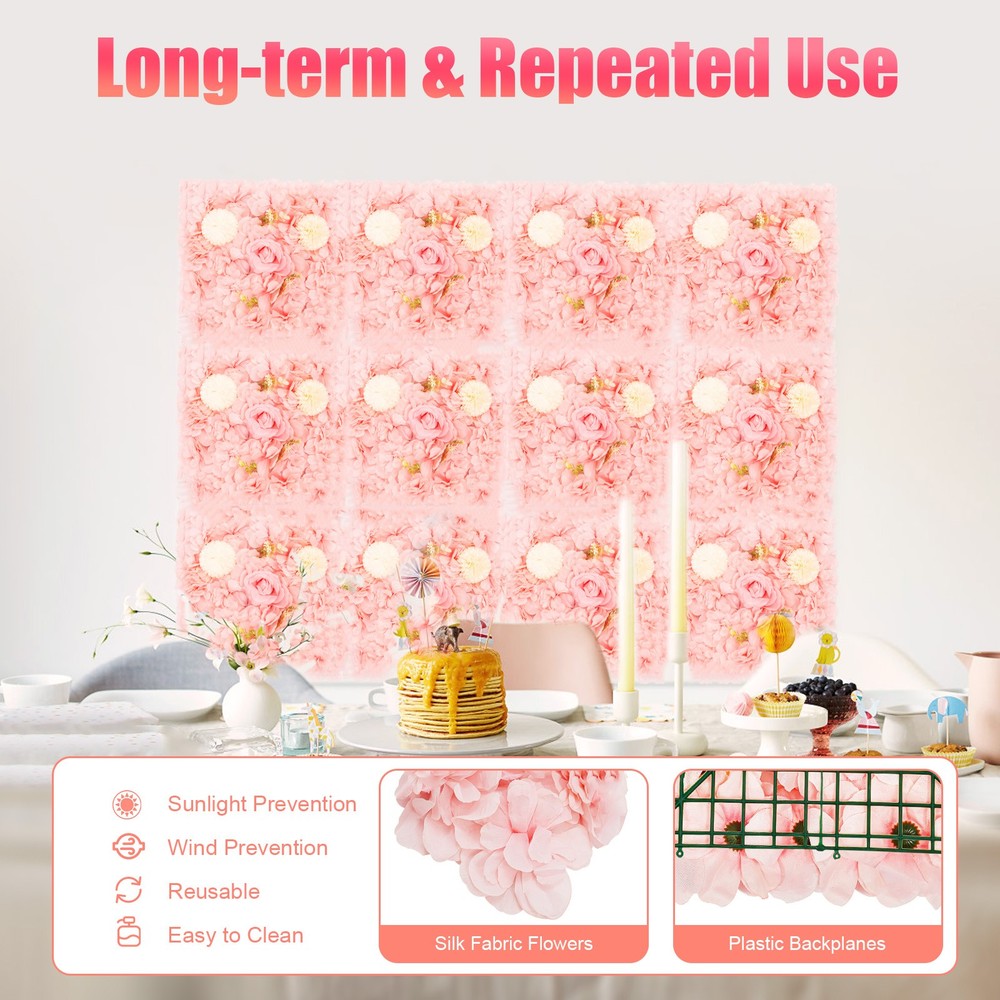 12PCS Flower Wall Panel, 3D Artificial Flower Backdrop Wall, Rose Floral Panel