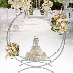 60cm Silver Round Wedding Cake Stand Metal Arch