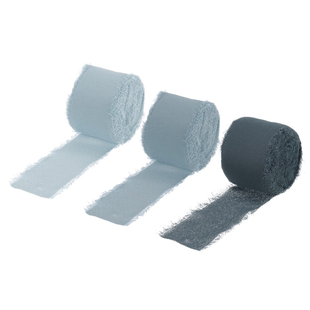 3 Rolls Chiffon Ribbon 1-1/2″ 10Yard Deep Grey Blue/Light Grey Blue/Grey Green