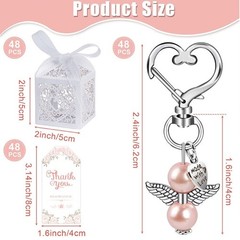144 Piecces Angel Keychain with Baptism Favor Boxes Kraft Paper Alloy Keys Rings