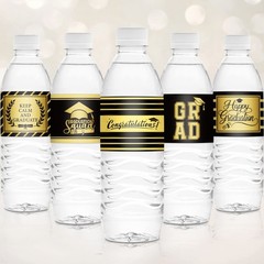 100Pcs Graduation Water Bottle Labels Black Gold Water Bottle Stickers Class of