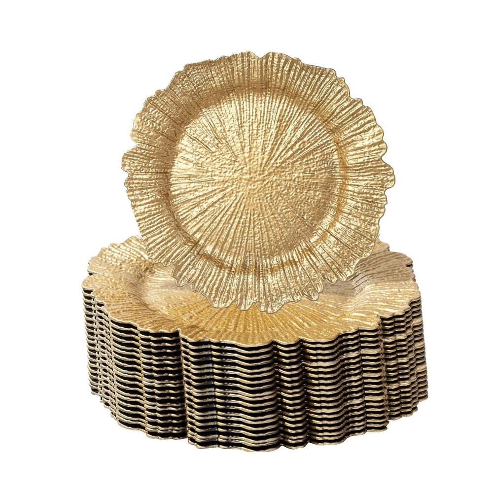 100 Pcs Charger Plates Bulk 13 Inch/Gold Charger Plate 13 in Round Matte Reef…