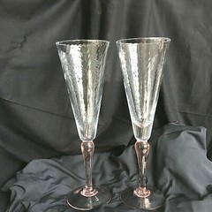 Pair Mega GIANT 40oz/16» Tall CHAMPAGNE Toasting FLUTES Clear Crystal/Pink Stem