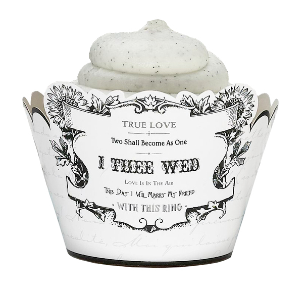 12 True Love I Thee Wed Cupcake Wrappers Bridal Shower Wedding Cupcake Favors