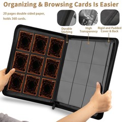 Card Binder 9 Pocket, 3D PU Leather Album with Zipper, 360 Side Loading Pocke…