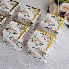 25 GOLD Square 3″ x 3″ Favor BOXES Floral Printed Candy Holders Events Supplies
