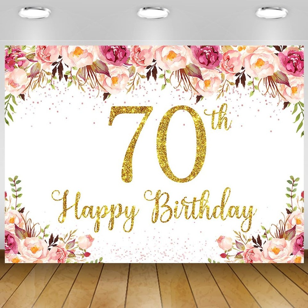 Pink Flowers Happy 70th Birthday Decorations for Women Men White Pink Floral …