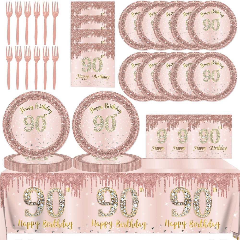 90th Birthday Decorations for Women,61Pcs Rose Gold 90th Birthday Decorations…