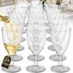 24 Plastic Wine Glasses Disposable – 7 Oz Clear BPA-Free Plastic 24-Pcs