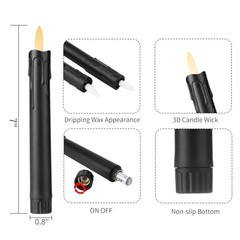 YBU Flameless Taper Candles with Remote 7 Inches Led Candle Sticks with Black
