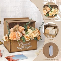 Brown Rustic Wooden Wedding Gift Card Box Money Holder With Flower Trough