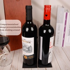 Brown Portable 2 Bottle PU Leather Wine Tote Carrier Insulated Cooler Bag