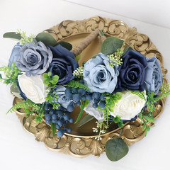 Elegant Navy Blue & White Bridesmaid Bouquet Set of 8 for Weddings