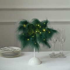 15″ HUNTER GREEN Feather DESK LAMP Decorative LED Light Table Centerpiece Party