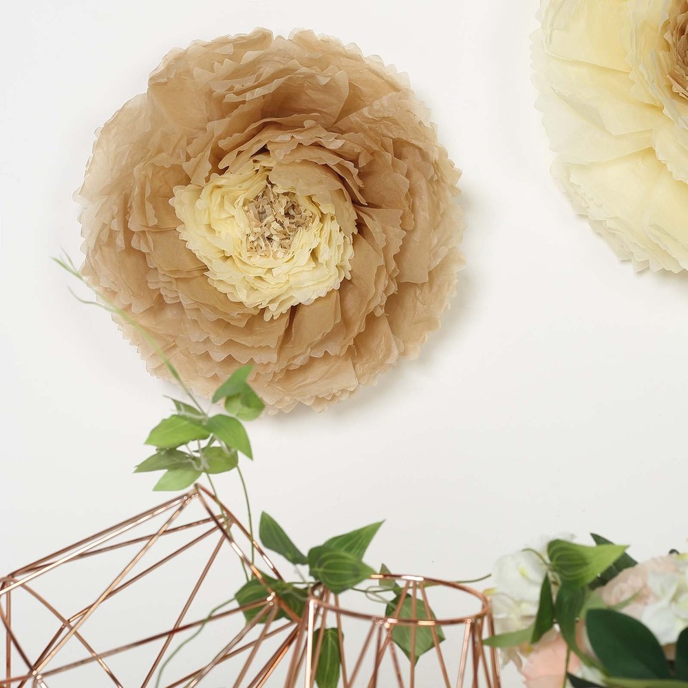 6 pack 12″ 16″ 20″ Natural and Taupe Tissue Paper Carnation Flowers Backdrop