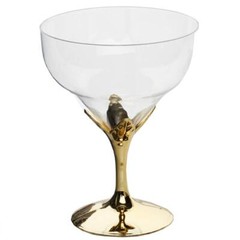 5 oz GOLD CLEAR PLASTIC Wine GOBLETS GLASSES Disposable Tableware Wedding Party