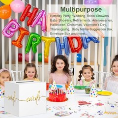 White Card Box with Gold Foil Design, Paperboard 8.7″ Card Box for Birthday W…