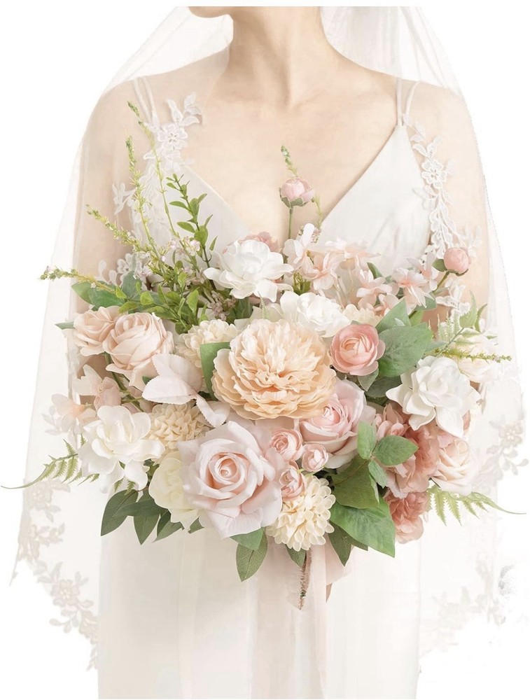 Ling’s Moment Blush Pink 15 Inch Free Form Artificial Wedding Flower Bouquet
