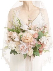 Ling’s Moment Blush Pink 15 Inch Free Form Artificial Wedding Flower Bouquet