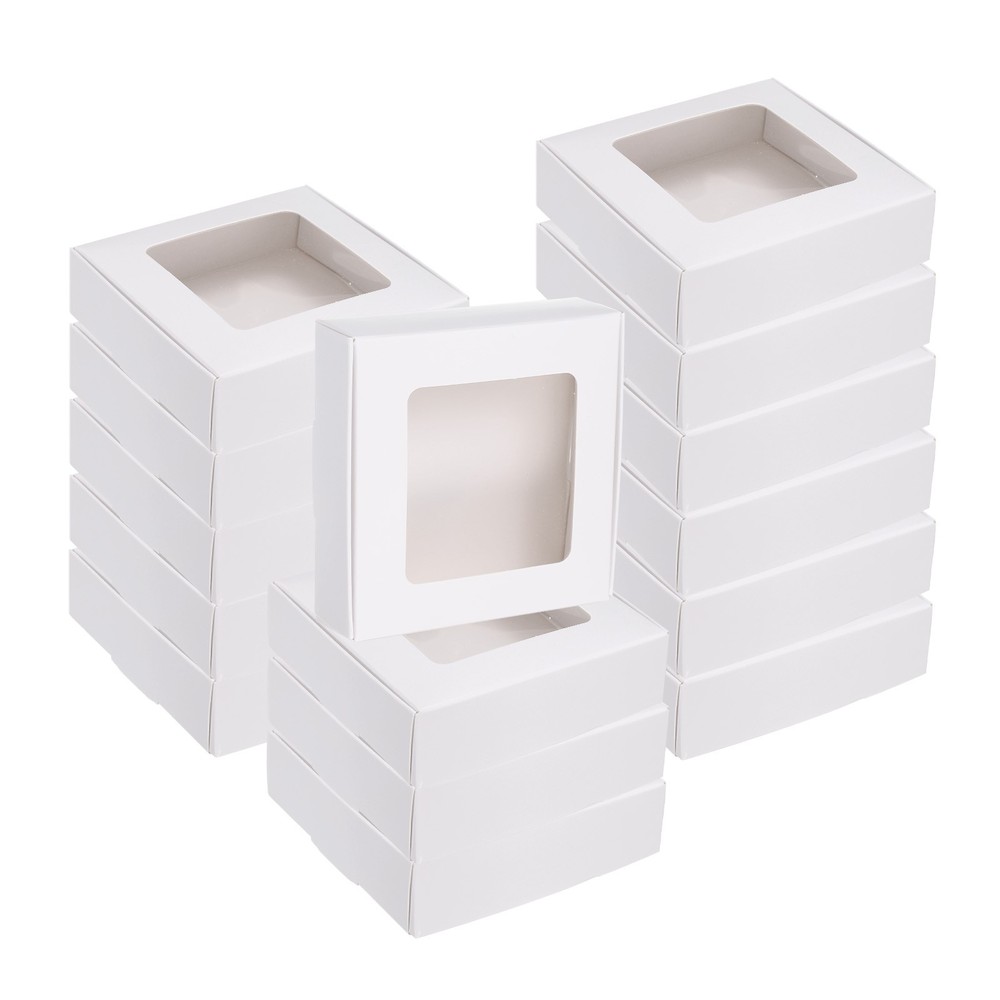 16Pcs Kraft Soap Boxes 4.1″ x 4.1″ x 1.2″ Mini Kraft Treat Boxes White