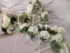 Wedding Bouquet Package, Ivory, Green, White, Roses, 14 Pieces