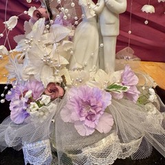 (3pc Set) VTG Y2K Wedding Couple Cake Topper+ Bride & Groom Flutes Porcelain