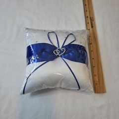 7.8″ Satin Double Hearts Decoration Wedding Ring Bearer Pillow Blue NIP