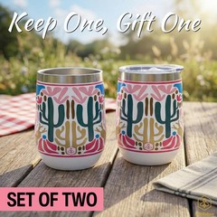 Biddlebee 12 Oz Stemless Wine Tumblers with Lids, 2-Pack – Insulated Stain