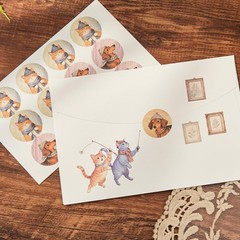 72 Pieces Cute Cat and Dog Writing Paper Envelopes, Half letter Beige