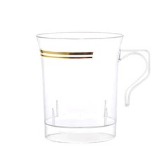 CLEAR 8 oz Plastic Shiny CUPS with Gold Rim Party Wedding Disposable Tableware