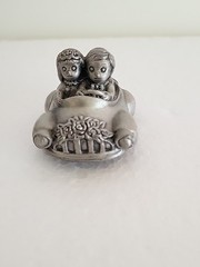 Bridal Table Bride/Groom Pewter Car Place Card Holder Just Married License Plate